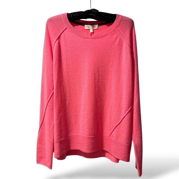 Lisa Todd 100% Cashmere Notched Crew Sweater Soft Pink Wm Sz Med Lightweight NWT - Picture 1 of 9